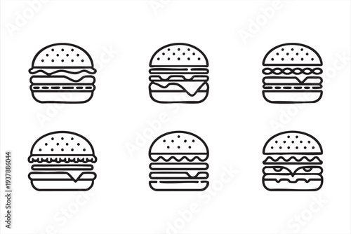 Minimal Hamburger Fast Food Line Icons for Restaurant Menu and Delivery Apps