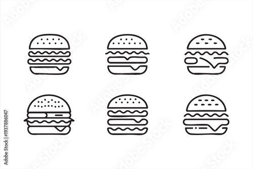Fast Food Hamburger Vector Icons for Cafe Menu and Street Food Branding