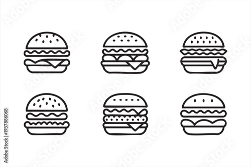 Cheeseburger Line Icon Collection for Restaurant Food Menu Design