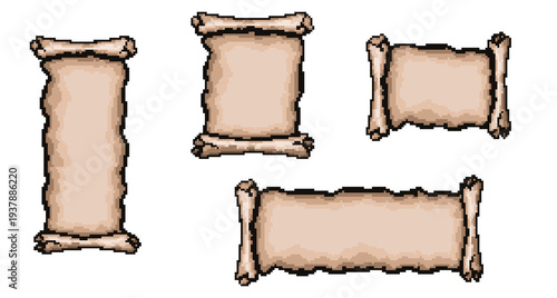 Fotografie Set of 4 pixel art ancient paper scrolls in various sizes