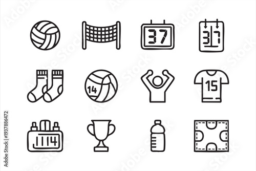 Volleyball Game Outline Icons for Sports Team and Tournament Design