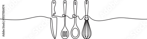 Blender one line continuous vector drawing. Kitchen utensils. Minimal illustration. Hand drawn linear silhouette. Cooking icon.one line vector illustration with out background