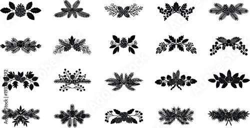 Elegant black floral arrangements with leaves and berries