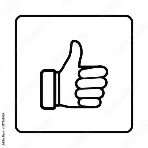 Thumbs up icon in black outline on white background symbolizing approval agreement and positivity