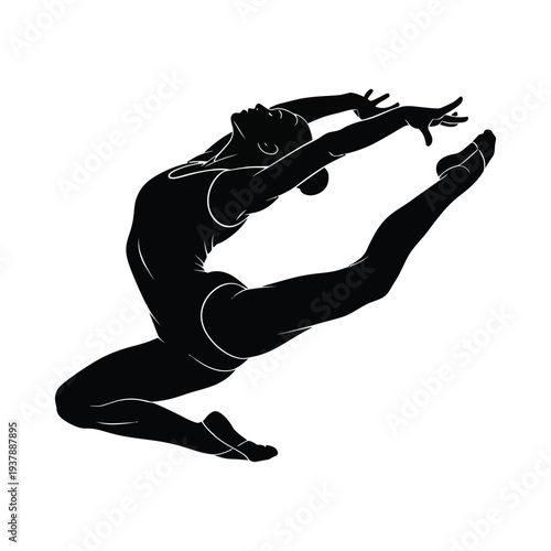 Woman in dynamic dance pose with arms outstretched and leg extended isolated on white background illustrating movement and energy