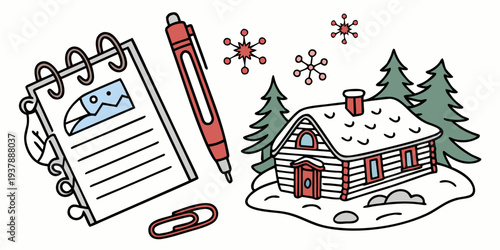 A house with a red door and a christmas tree Vector