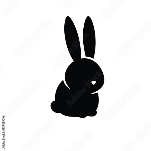 Black silhouette rabbit sitting calmly on white background