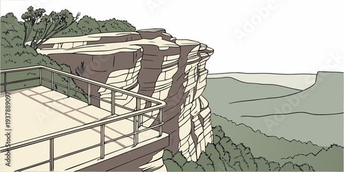 A large building on a cliff overlooking the ocean Vector
