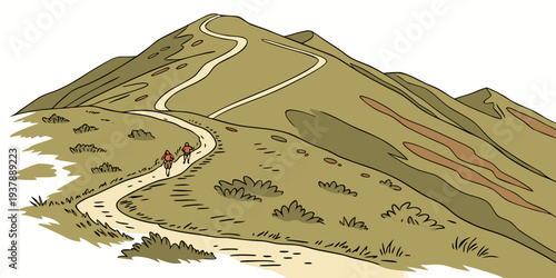 A winding road leads to the top of a green hill Vector