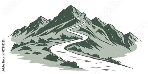 A mountain range with a river running through it Vector