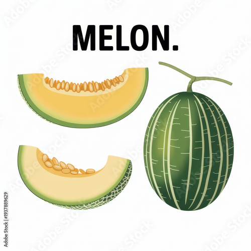 Green melon with two slices melon slices fruit fresh