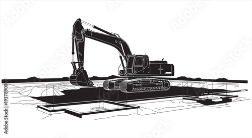 Excavator Blueprint – Construction Machinery CAD Technical Drawing
