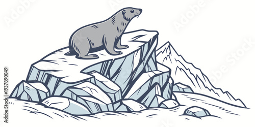 A polar bear sitting on a snowy mountain peak Vector
