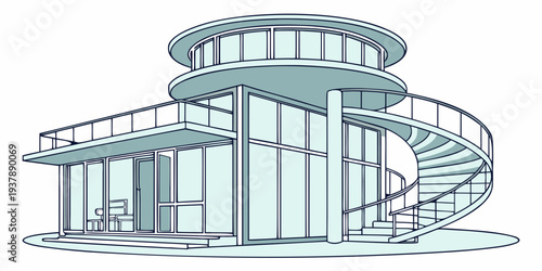 A modern house with a spiral staircase and balcony Vector