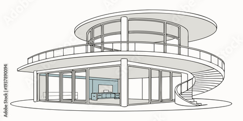 A modern house with a circular balcony and columns Vector