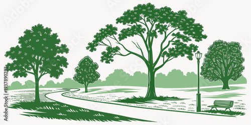 A green illustration of trees in a park Vector