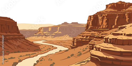 A pixelated image of a river running through a canyon Vector