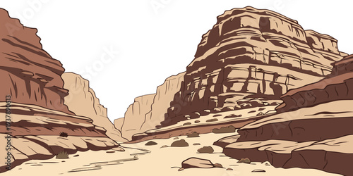 A brown and tan image of a desert canyon Vector