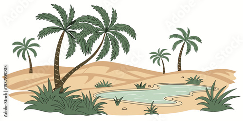 A small island with palm trees and a pond Vector