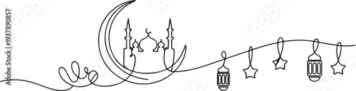 Continuous one line drawing Eid al-Fitr concept.one line vector illustration with out background