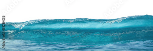 Large blue ocean wave crashing on white background