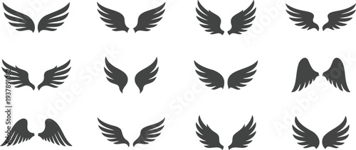Set of black flying bird wings flat design vector illustration scalable art