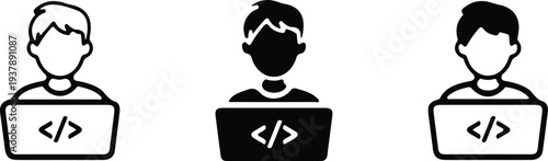 developer programmer laptop web job network three icon set vector illustration design 