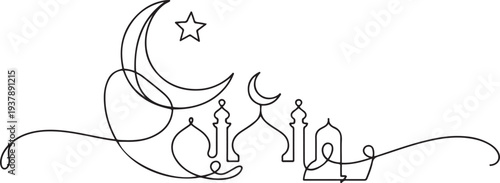 Continuous one line drawing Eid al-Fitr concept.one line vector illustration with out background
