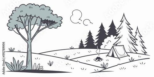 A tree in a field with a thought bubble above it Vector