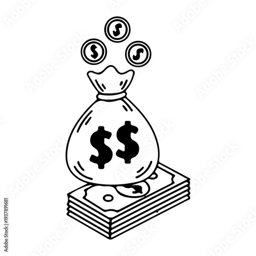 Money Bag and Cash Stack Icon