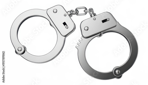 Metal handcuffs with chain on white background law enforcement