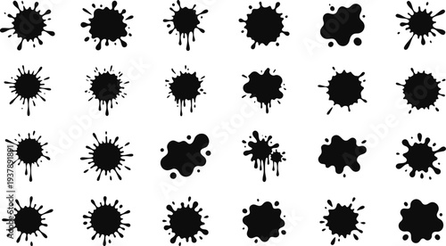 Explosion splatter ink blots abstract shapes set vector illustration black white