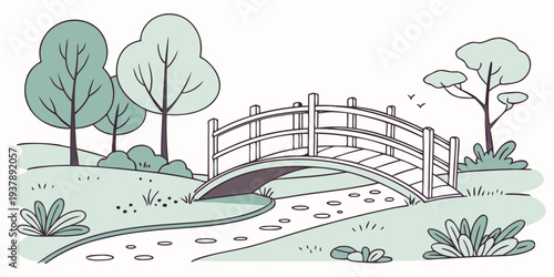 A small bridge over a stream in a park Vector