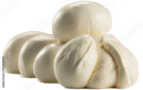 Mozzarella cheese balls piled on white background