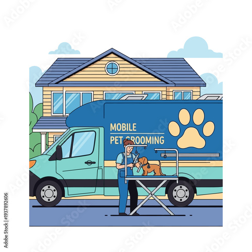 Rear View of Van Kitchenette with Sink, Lamp, Appliance – Grayscale Interior Illustration