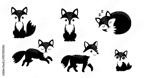 Cute cartoon foxes vector collection with baby fox and playful woodland animal characters in different poses