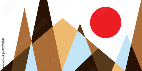 Abstract Mountain With Sun Simple Background. Mountain Art For Poster Design