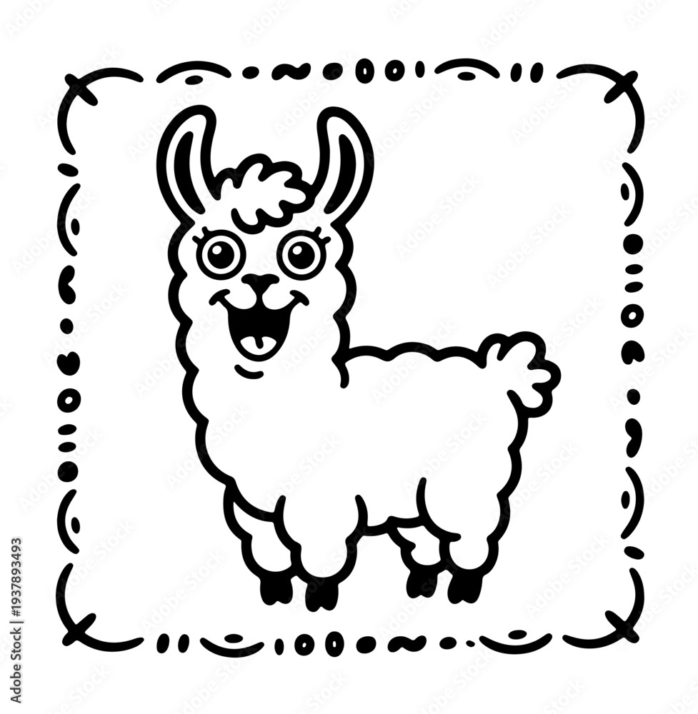 Fototapeta premium Cute llama isolated on blue background. Funny kawaii alpaca character. Cartoon flat style. Vector illustration