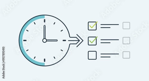 Clock with checkmark and arrow moving.