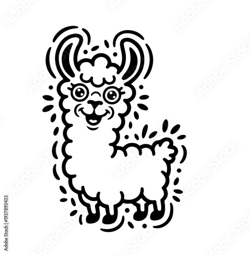 Cute llama isolated on blue background. Funny kawaii alpaca character. Cartoon flat style. Vector illustration