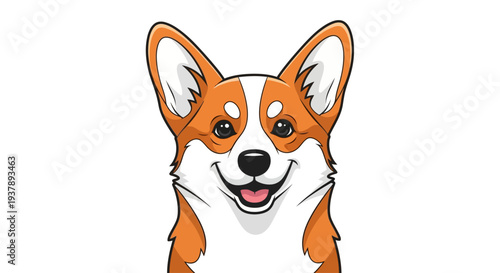 Smiling Corgi Dog Face Portrait.