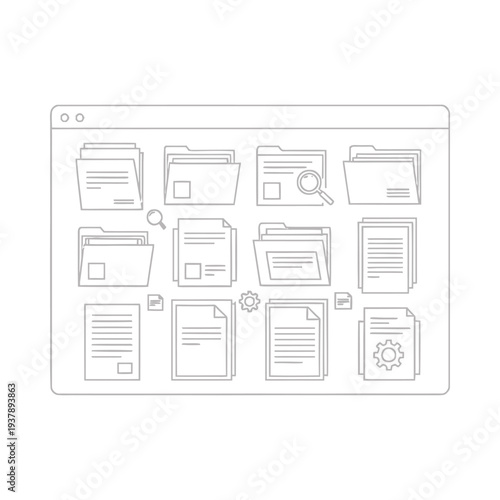 Organized digital workspace featuring document icons in a minimalist browser interface for file management