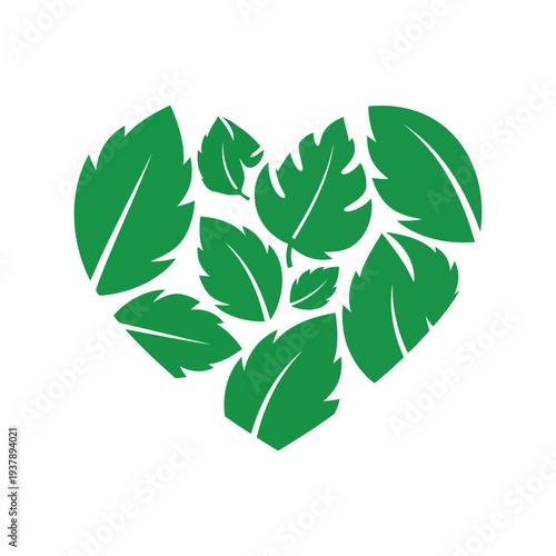 Earth Day vector heart with green leaves, eco-friendly nature symbol for sustainability