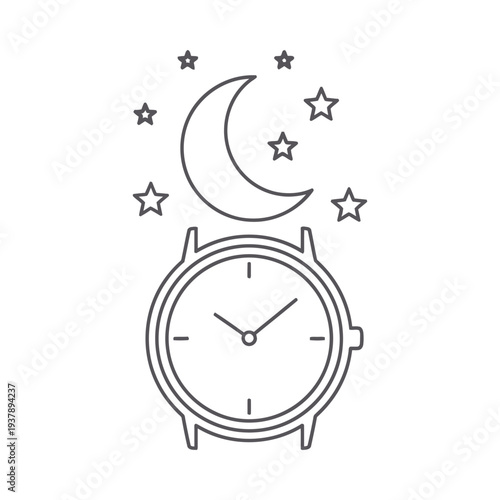 Elegant wristwatch with moon and stars in a whimsical nighttime design minimalist illustration with celestial theme