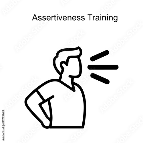 Confident man speaking boldly with assertive body language during training session emphasizing clear communication and authority minimalist background