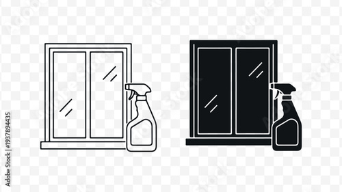 Cleaning Supplies and Window, Cupboard Icons for Household Chores isolated on Transparent Background