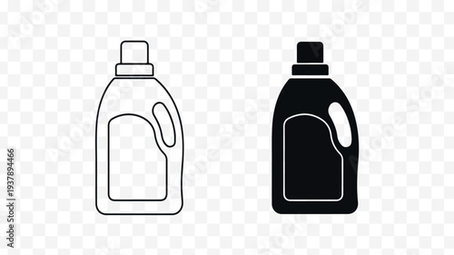 Laundry detergent bottle icons in modern outline and solid styles for cleaning and washing concepts isolated on Transparent Background