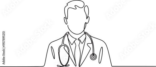 Continuous One-Line Drawing of a Male Doctor - Minimalist Medical Art.one line vector illustration with out background