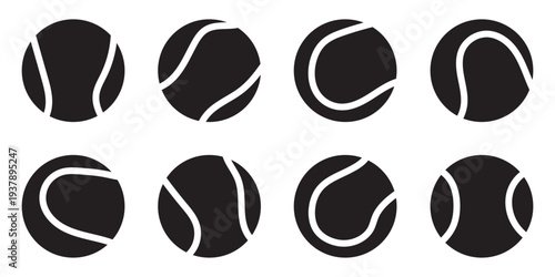 A vector icon set of tennis and padel balls, showcasing both filled and outline styles for sports design