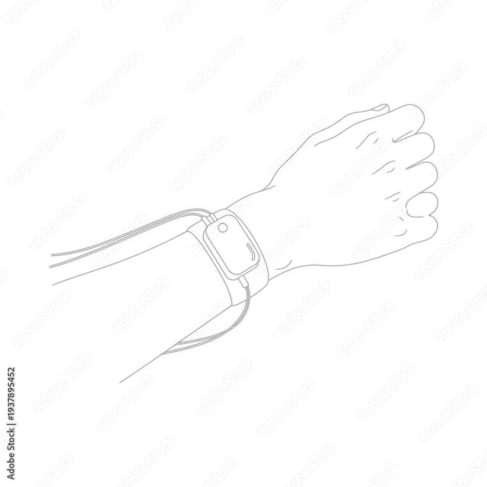 Obraz premium Hand wearing a modern smartwatch with a sleek design checking the time on a minimalistic interface isolated on a clean white background